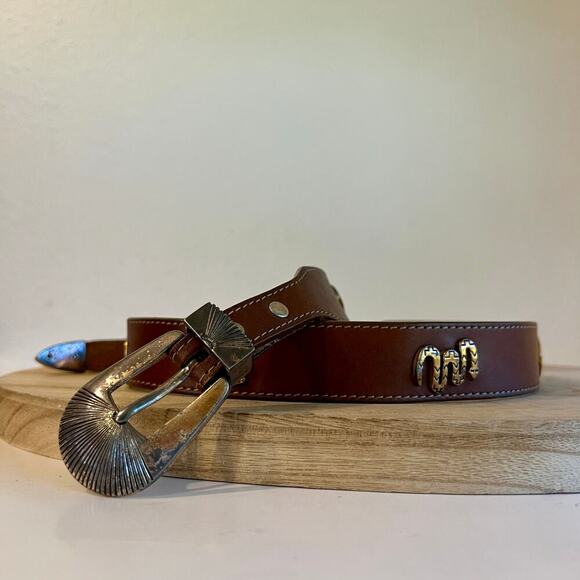 Leegin 1990 USA Brown Genuine Leather Animal Studded Western Belt Size Small - Picture 1 of 15